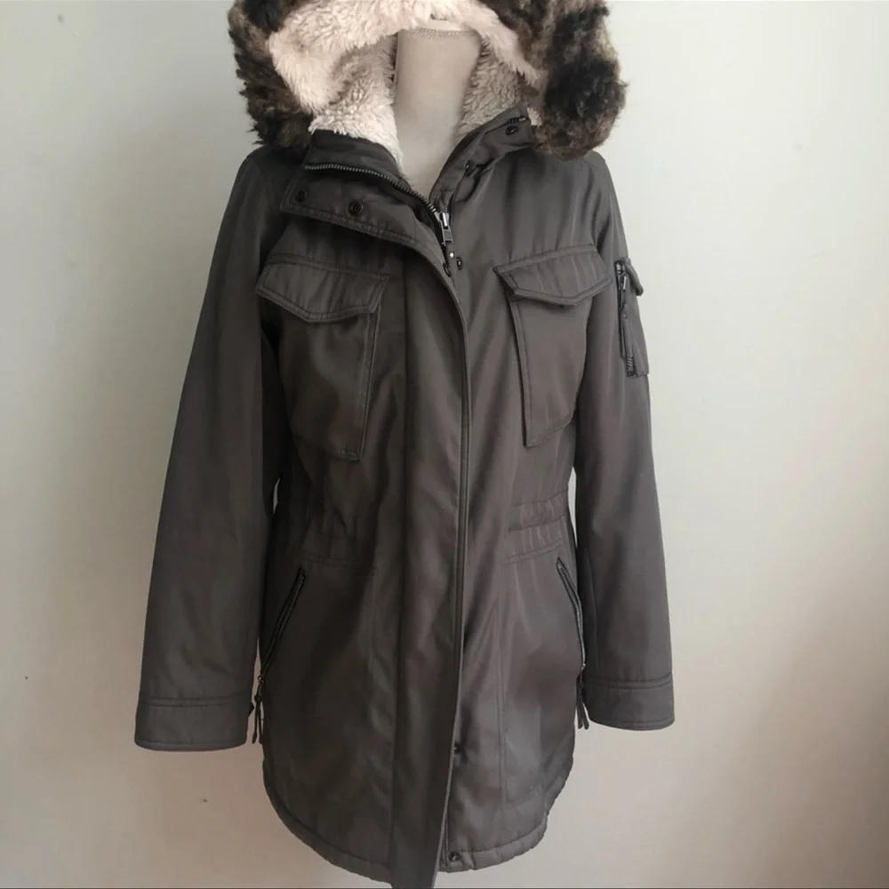 S-13 Women’s Olive Green Parka Coat with Faux Fur Trim